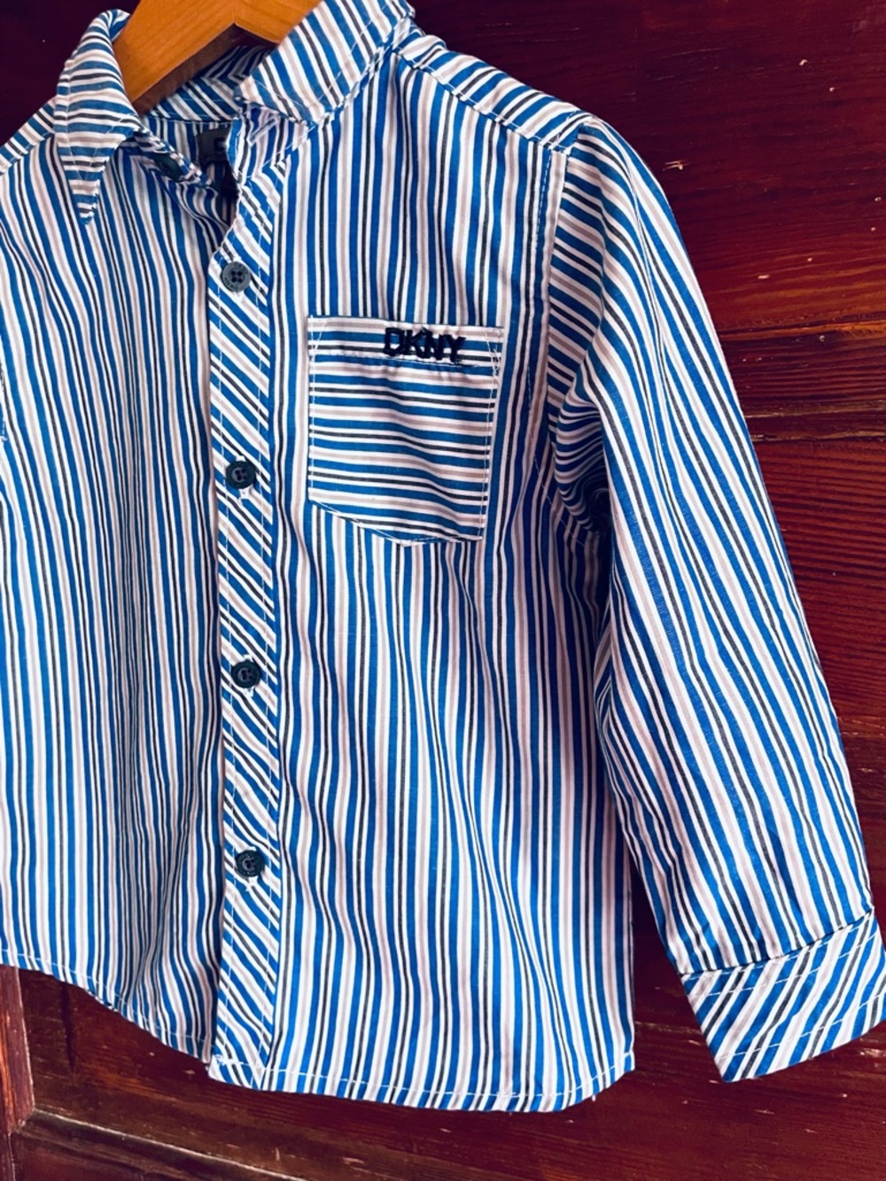 $8 💥DKNY NEW Pinstripe Special Occasion Button-Down Shirt, Roll Up Cuffs, Blue